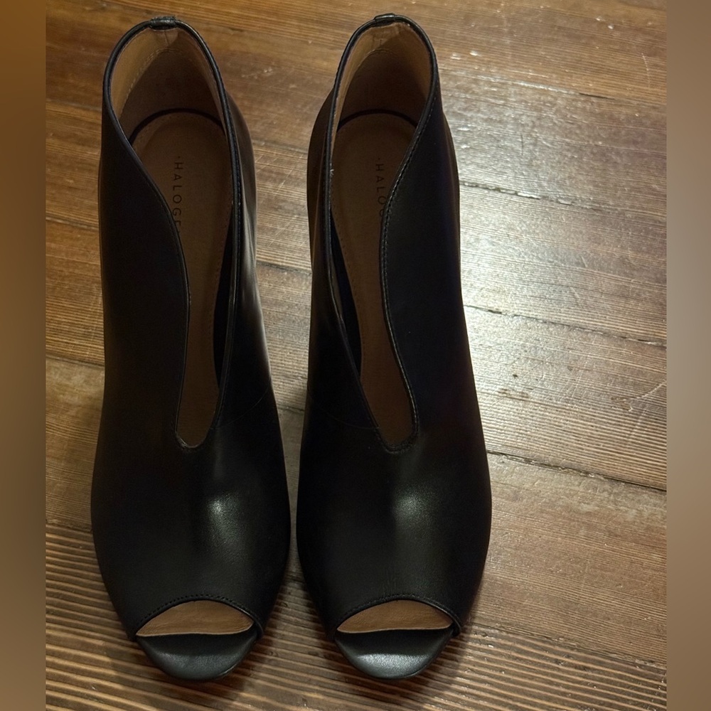 Halogen black peep toed boots, size 10